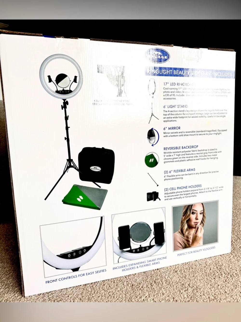 Beauty Video Ring Light Kit with Dual Phone Holders - White/Black